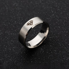 8mm Black Men's Comfort Fit Wedding Bands Rings with "Superman"