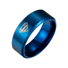 8mm Black Men's Comfort Fit Wedding Bands Rings with "Superman"