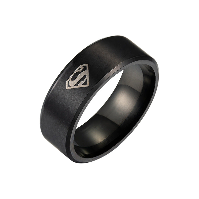 8mm Black Men's Comfort Fit Wedding Bands Rings with "Superman"