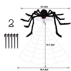 200" Halloween Spider Web + 59" Giant Spider Decorations Fake Spider with Triangular Huge Spider Web for Halloween Decorations