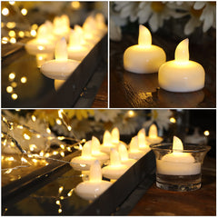 24 Pack Waterproof Flameless Floating Tealights, Warm White Battery Flickering LED Tea Lights Candles - Wedding, Party, Centerpiece, Pool & SPA