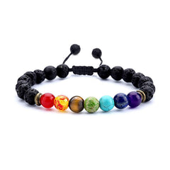 Men Women 8mm Lava Rock 7 Chakras Aromatherapy Essential Oil Diffuser Bracelet Braided Rope Natural Stone Yoga Beads Bracelet