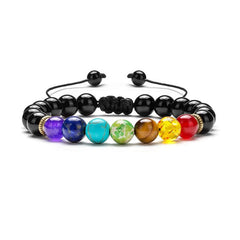 Men Women 8mm Lava Rock 7 Chakras Aromatherapy Essential Oil Diffuser Bracelet Braided Rope Natural Stone Yoga Beads Bracelet