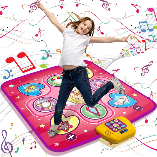 Dance Mat, Electronic Musical Play Mats Pink Dance Pad with LED Lights, Dance Game Toy Gift for Kids with 5 Game Modes, Christmas Birthday Gifts for 3 4 5 6 7 8 9 10 Year Old Girls Toys