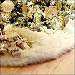 Faux Fur Christmas Tree Skirt White Plush Skirt for Merry Christmas Party Christmas Tree Decoration