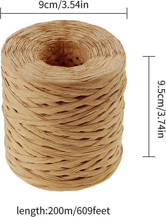 218 Yards Raffia Paper Craft Ribbon Packing Paper Twine, 1/4 Inch by 218 Yards (Kraft)