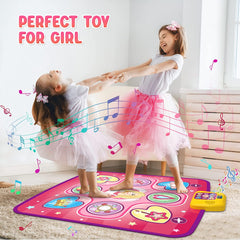 Dance Mat, Electronic Musical Play Mats Pink Dance Pad with LED Lights, Dance Game Toy Gift for Kids with 5 Game Modes, Christmas Birthday Gifts for 3 4 5 6 7 8 9 10 Year Old Girls Toys