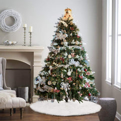 Faux Fur Christmas Tree Skirt White Plush Skirt for Merry Christmas Party Christmas Tree Decoration