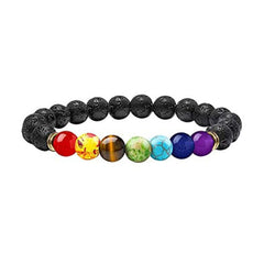 Men Women 8mm Lava Rock 7 Chakras Aromatherapy Essential Oil Diffuser Bracelet Braided Rope Natural Stone Yoga Beads Bracelet