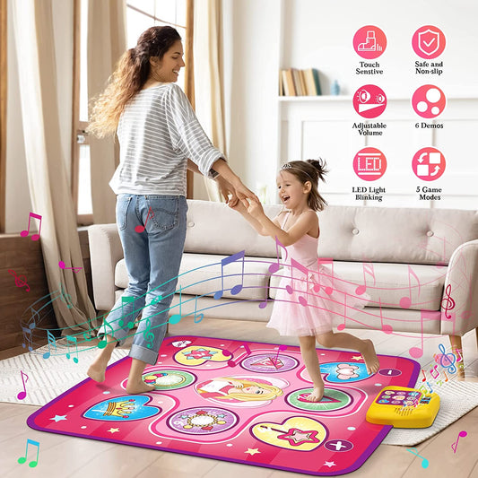 Dance Mat, Electronic Musical Play Mats Pink Dance Pad with LED Lights, Dance Game Toy Gift for Kids with 5 Game Modes, Christmas Birthday Gifts for 3 4 5 6 7 8 9 10 Year Old Girls Toys