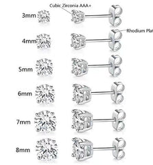 6 Pairs Stud Earrings Set, Hypoallergenic Cubic Zirconia AAA+ 316L Earrings Stainless Steel CZ Earrings 3-8mm, Gold,Rose Gold,Silver