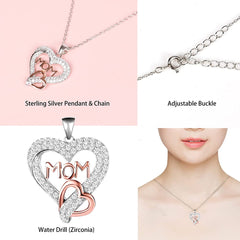 Preserved Rose Gifts Set Includes 925 Sterling Silver Necklace with Heart and Mom Jewelry Design, Mothers Day Birthday Christmas Valentines Gifts for Mom from Daughter and Son