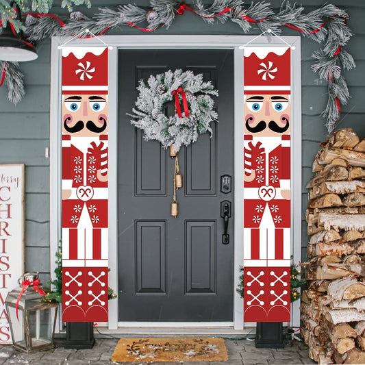 Christmas Nutcracker Banner - Porch Christmas Decorations Outdoor Indoor Nutcracker Soldier Vertical Christmas hanging Deco