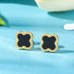 18K Gold Plated Lucky Clover Stud Earrings for Moms Stainless Steel Hypoallergenic Cute  Women Girls 316L Fashion Simple Jewelry Womens Gift