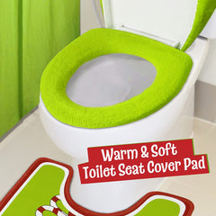 Christmas Decorations - Xmas Bathroom Sets -  Decor Toilet Seat Cover and Rug for Indoor Home Set of 4 (Red - Green)