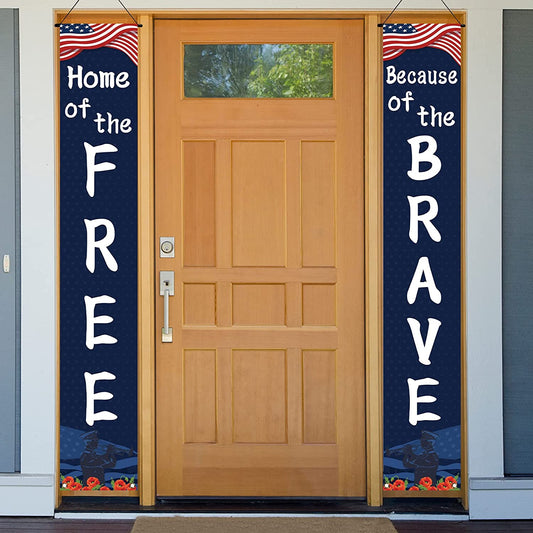 4th of July Decoration Outdoor Home of The Free Because of The Brave Banner for Front Porch Door Patriotic Decor for Veterans Day Fourth of July