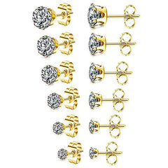 6 Pairs Stud Earrings Set, Hypoallergenic Cubic Zirconia AAA+ 316L Earrings Stainless Steel CZ Earrings 3-8mm, Gold,Rose Gold,Silver