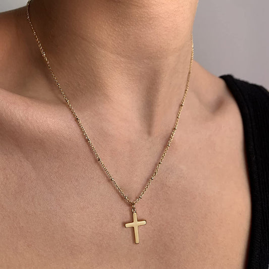 18k Gold/Silver Plated Simple Cross Pendant Necklace Simple Tiny Necklace for Women Girls