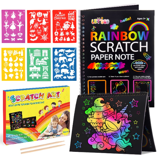 Scratch Paper Art-Crafts Gift: 2 Pack Bulk Rainbow Magic Paper Supplies Toys for 3 4 5 6 7 8 9 10 Years Old Girls Kids Favors Gifts for Birthday Halloween Christmas Party Games Projects Kits