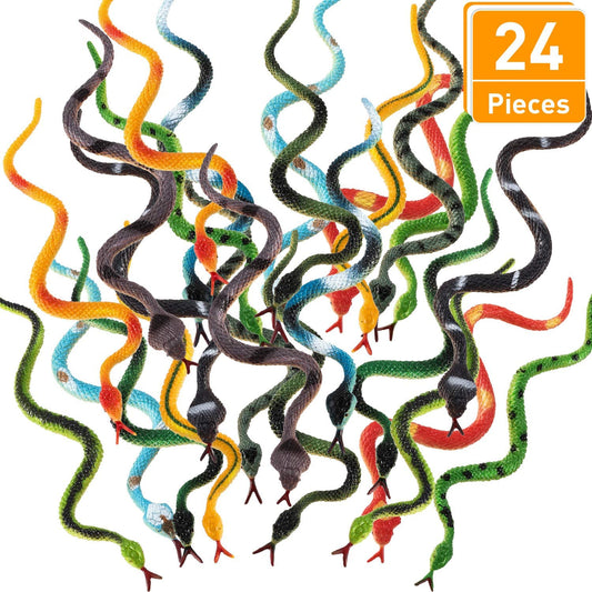 24 Pieces Plastic Snakes Rain Forest Snakes Realistic Rubber Snakes Assorted Colorful Fake Snake Toys for Halloween Party Favors Decoration, Prank Toy