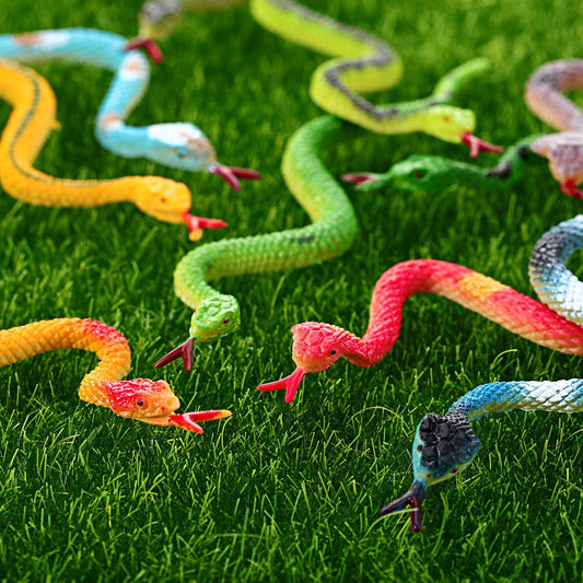 24 Pieces Plastic Snakes Rain Forest Snakes Realistic Rubber Snakes Assorted Colorful Fake Snake Toys for Halloween Party Favors Decoration, Prank Toy