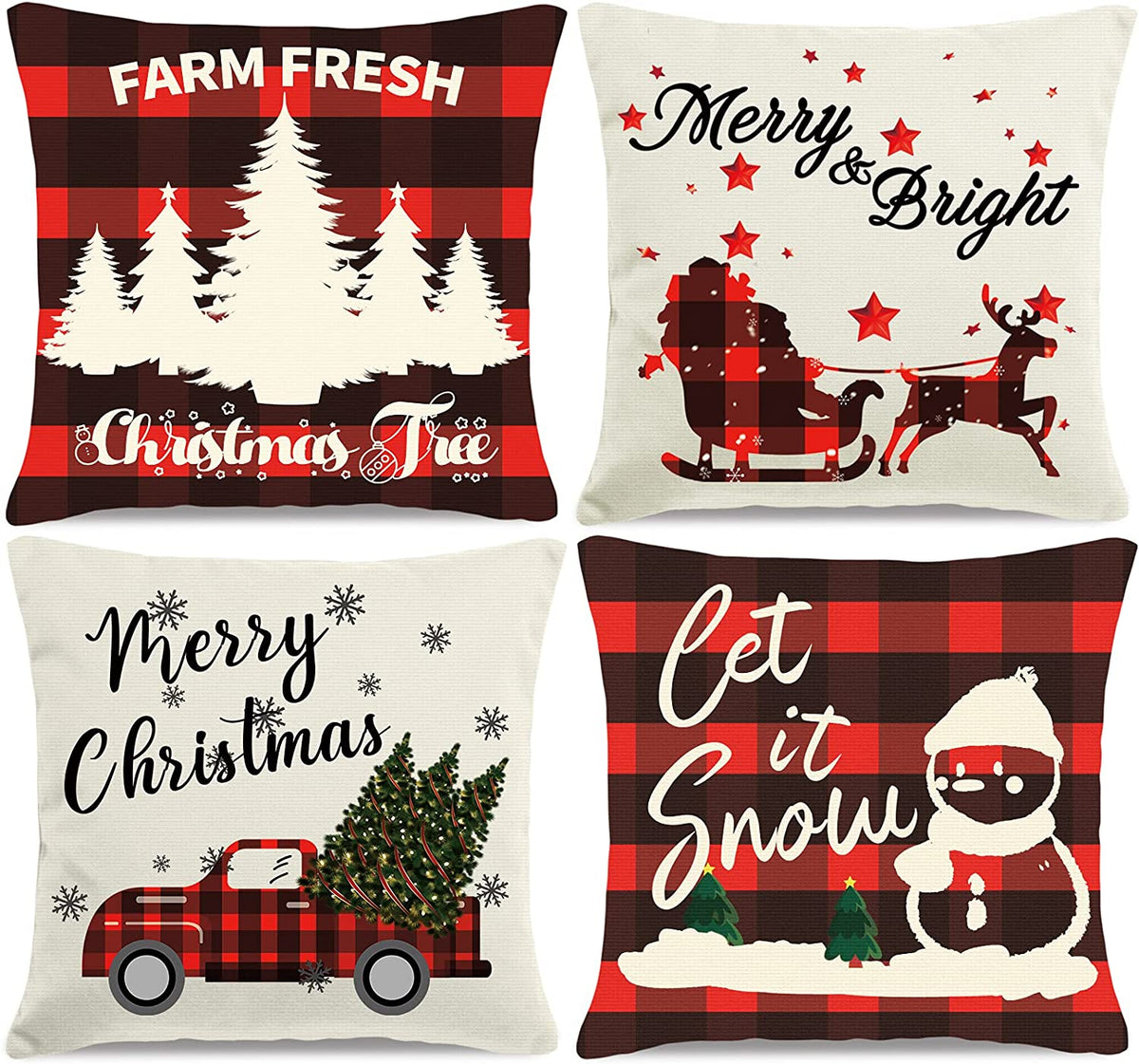 Christmas Pillow Covers, Christmas Decorations Throw Pillow Covers, 17.7  Inches Set of 4 Throw Pillow Cases with Holiday Decor