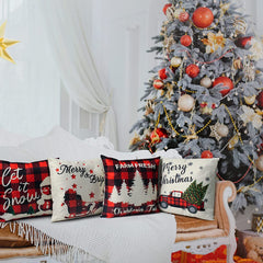 Christmas Pillow Covers, Christmas Decorations Throw Pillow Covers, 17.7  Inches Set of 4 Throw Pillow Cases with Holiday Decor