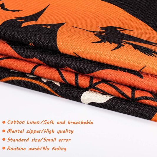 Halloween Pillow Case Large Orange and Black Pillow Cover Happy Halloween Linen Sofa Bed Throw Cushion Cover 4pcs