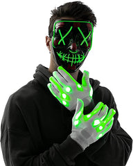 Halloween Led Mask Light Up Scary Mask and Gloves with 3 Lighting Modes for Halloween Cosplay Costume and Party Supplies