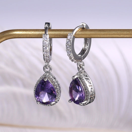 Earring Copper Teardrop Cubic Zirconia Rhinestone Crystal Hook Dangling Earrings for Women Girls