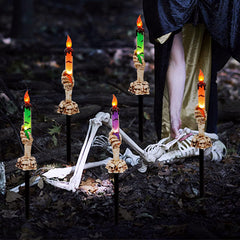 Halloween Decorations 5 Pack Skeleton Hands Hold Lighted Candle Stakes Light Up for Halloween Indoor/Outdoor Garden Decor