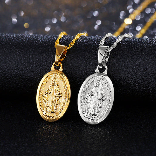 Gold Plated Chain Necklace with Virgin Mary Guadalupe Charm Penda Male and female style