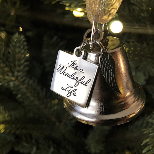 It's a Wonderful Life-Inspired Christmas Angel Bell Hanging Ornament with Stainless Steel Angel Wing