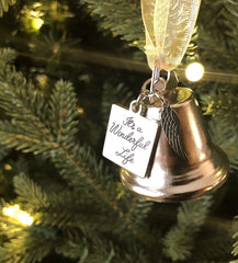 It's a Wonderful Life-Inspired Christmas Angel Bell Hanging Ornament with Stainless Steel Angel Wing