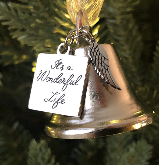 It's a Wonderful Life-Inspired Christmas Angel Bell Hanging Ornament with Stainless Steel Angel Wing