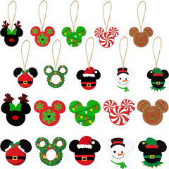 40Pcs Mouse Wooden Hanging Decor Adorable Xmas Crafts Holiday Hanging Pendants Mouse Theme Decor with Rope Winter Embellishments Christmas Decorations Gift for Tree Home Fireplace