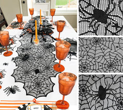 Halloween Decorations Indoor Set, Halloween Decor Bundle for Home, Party, Kitchen Spider Web Table Runners & Halloween Banner & Mantel Scarf & 36 PCS 3D Bat Sticker