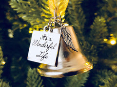 It's a Wonderful Life-Inspired Christmas Angel Bell Hanging Ornament with Stainless Steel Angel Wing