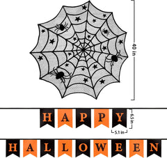 Halloween Decorations Indoor Set, Halloween Decor Bundle for Home, Party, Kitchen Spider Web Table Runners & Halloween Banner & Mantel Scarf & 36 PCS 3D Bat Sticker