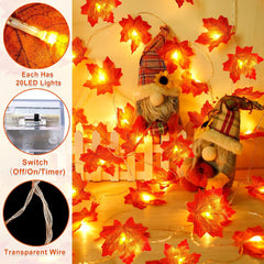 Thanksgiving Haning Decor Garland for Home｜Fall String Lights Maple Leaf Garland with Battery Operated Waterproof Harvest Halloween Thanksgiving Christmas Decoration Indoor Outdoor