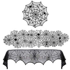 Halloween Decorations Indoor Set, Halloween Decor Bundle for Home, Party, Kitchen Spider Web Table Runners & Halloween Banner & Mantel Scarf & 36 PCS 3D Bat Sticker