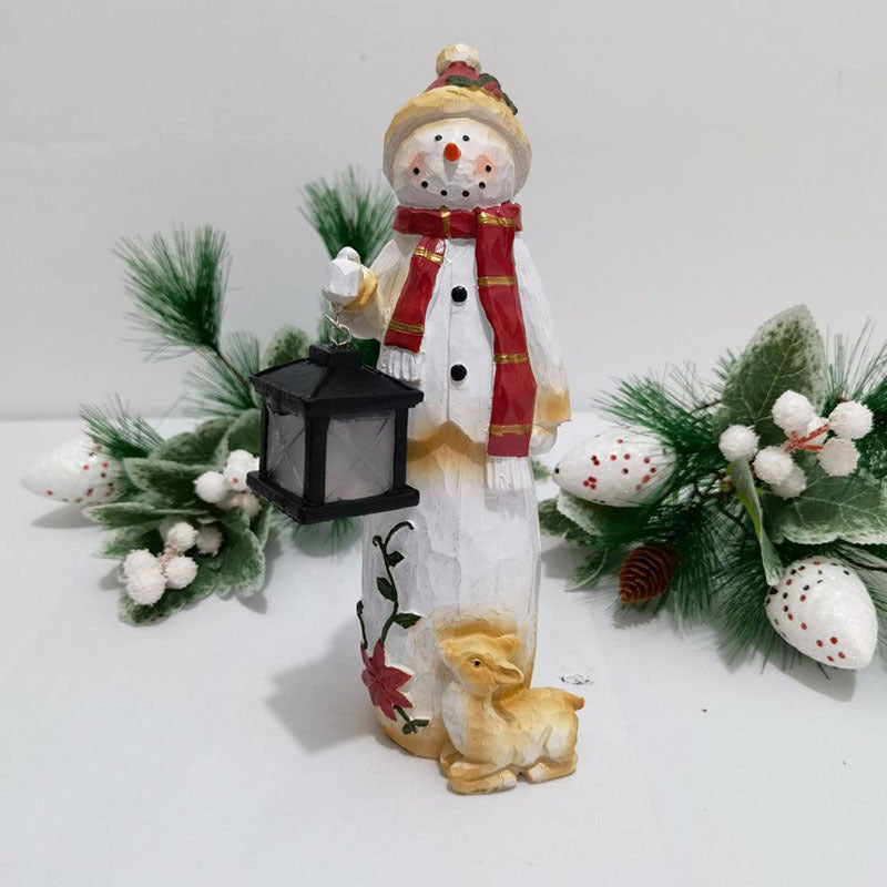 Home Christmas Snowman Decor Christmas Figurines Resin Snowman Lighted Decorations Ornaments