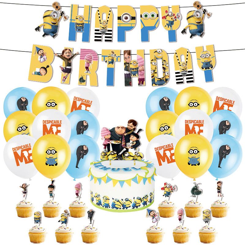 Despicable Me Party Supplies Bundle Pack, Yellow Theme Birthday Party Supplies, Happy Birthday Banner, Cake Topper, and Latex Balloons,