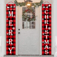 Christmas Decorations Outdoor Yard Front Porch Sign Set Red Black Buffalo Plaid Door Banner Hanging Merry Christmas Decorations for Home