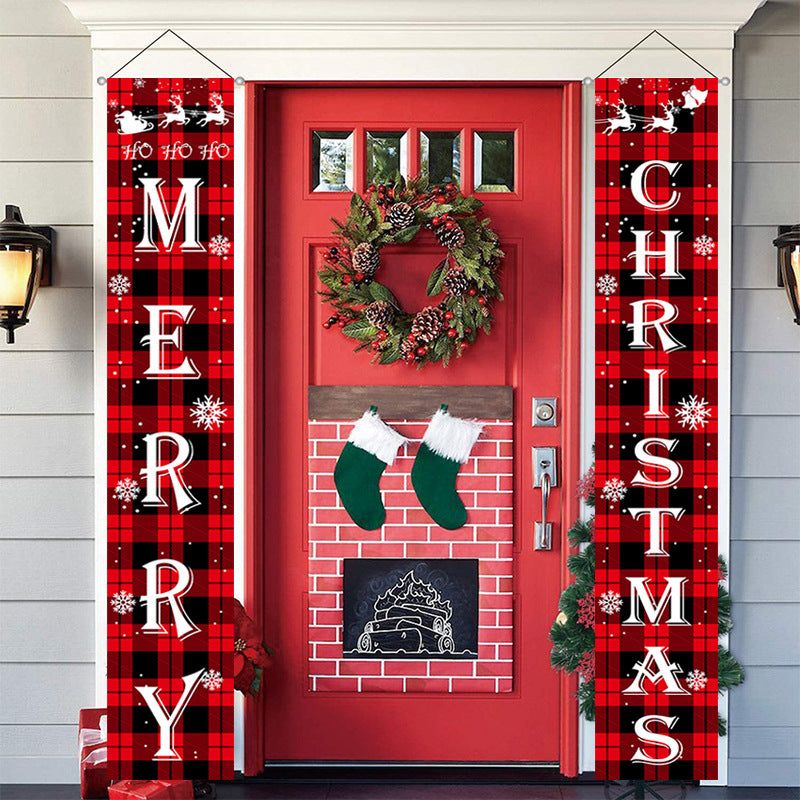 Christmas Decorations Outdoor Yard Front Porch Sign Set Red Black Buffalo Plaid Door Banner Hanging Merry Christmas Decorations for Home