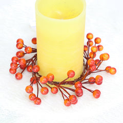 4 Pack Fall Candle Decor with Artificial Orange Berries Mini Berry Twig Wreath Candle Wreath Berry Thanksgiving Fall Wedding Rustic Seasonal Decoration