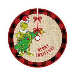 Merry Christmas Tree Skirt 48 Inches Xmas Large Lace-up Red Green Buffalo Plaid Check Tree Skirt, Santa Max Snowflakes Rustic Home Decorations