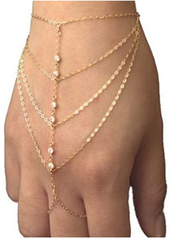 Pop Celebrity Chain Tassel Crystal Bracelet Slave Finger Ring Hand Harness