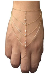 Pop Celebrity Chain Tassel Crystal Bracelet Slave Finger Ring Hand Harness