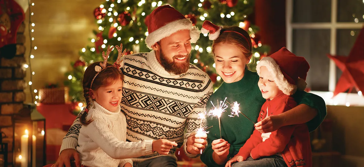 Indoor Christmas lights decorating a festive family holiday home